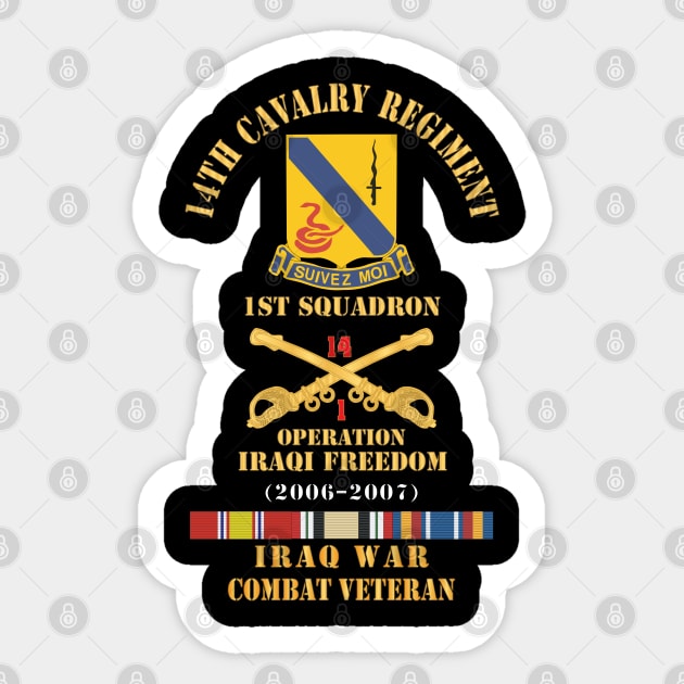 Army - 14th Cavalry Regiment w Cav Br - 1st Squadron - OIF - 2006–2007 - Red Txt Cbt Vet w IRAQ SVC X 300 Sticker by twix123844